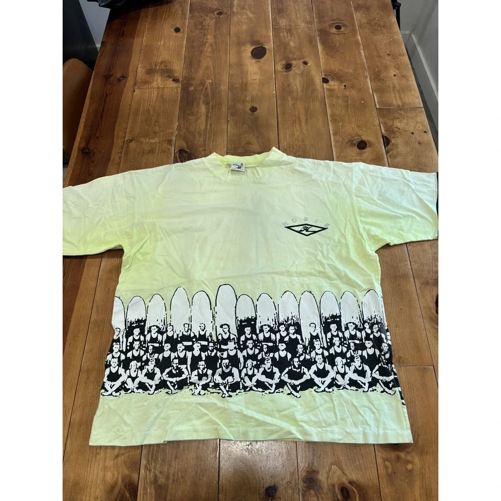 Vintage 90s Hobie Surf T-Shirt Men's XL Neon Yellow Surfers Made in USA Retro